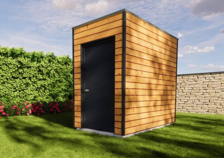 abri de jardin moderne dans un jardin