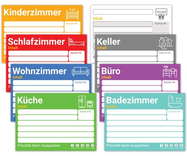 boite de demenagement avec etiquettes colorees