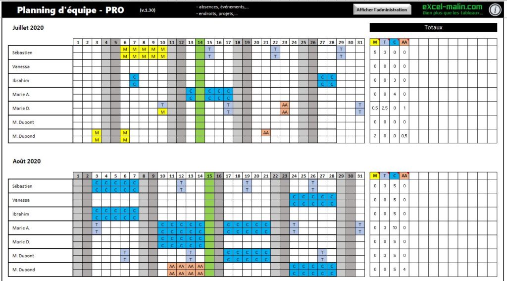 calculatrice et calendrier de conges