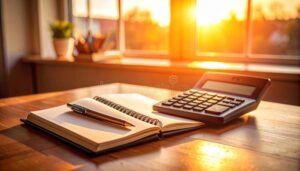 calculatrice posee sur cahier de notes scolaire