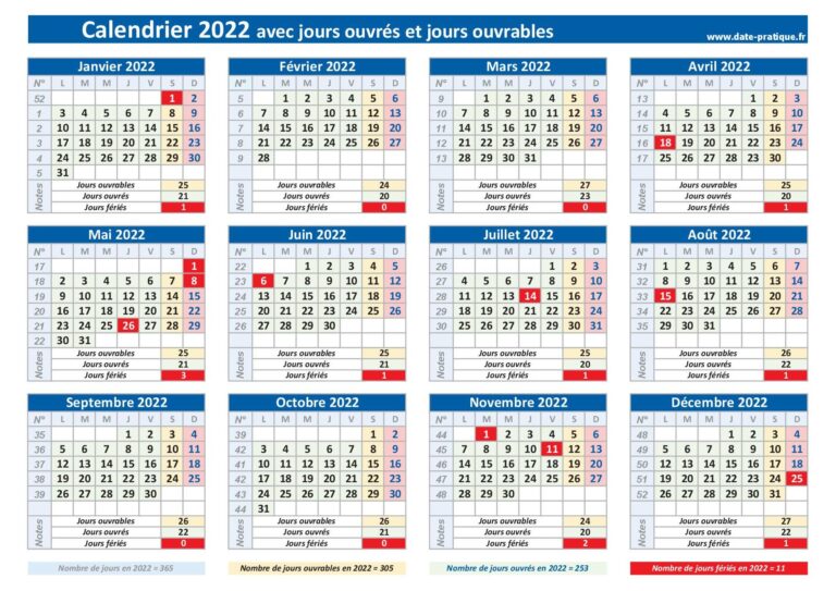 calendrier avec jours ouvres et ouvrables 1