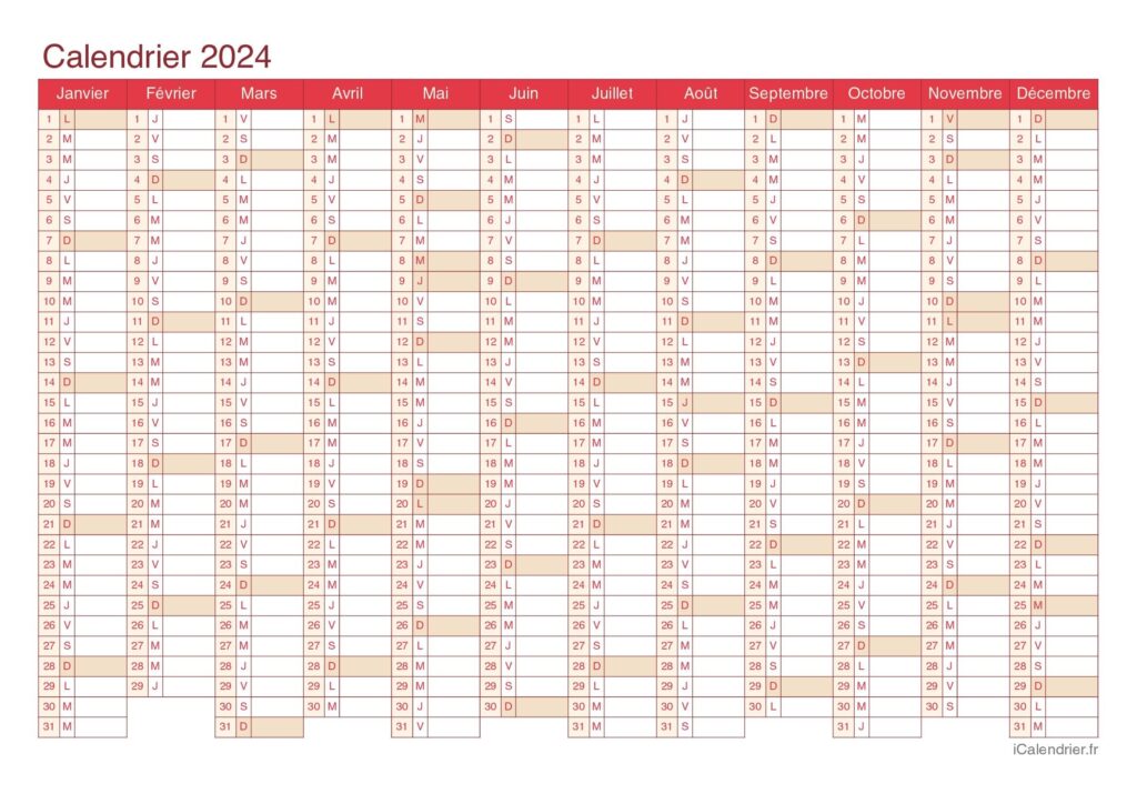 calendrier avec jours surlignes