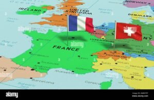 carte de france et suisse avec drapeaux lies