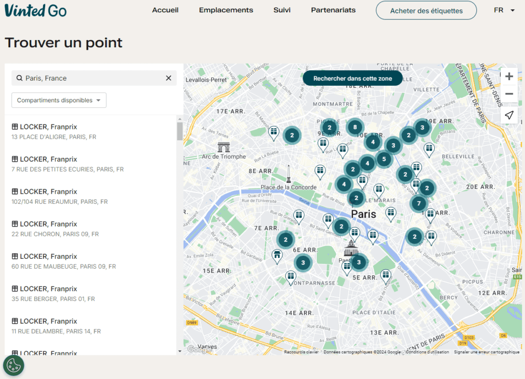 carte interactive des relais vinted go