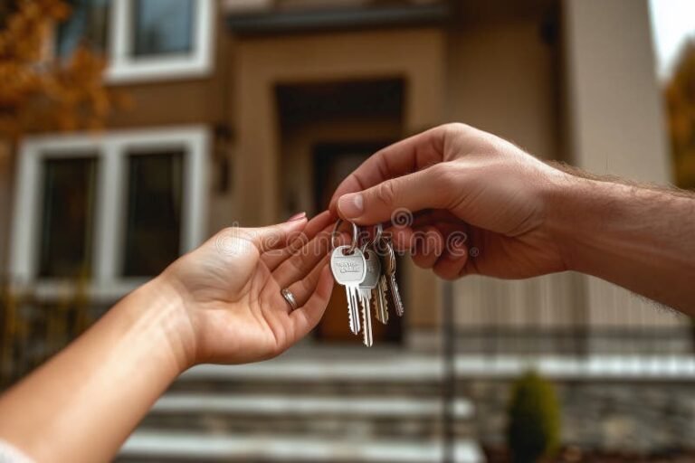 couple echangeant cles de maison ensemble