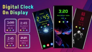 ecran daccueil smartphone avec horloge widgets lumineux