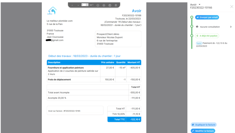 facture avec mentions obligatoires visibles