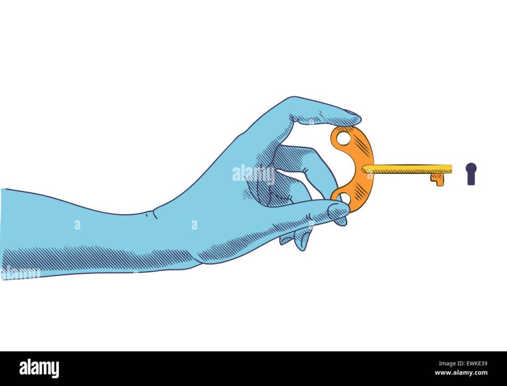 main tenant une cle devant une serrure
