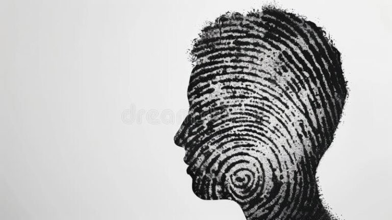 profil silhouette avec des empreintes digitales