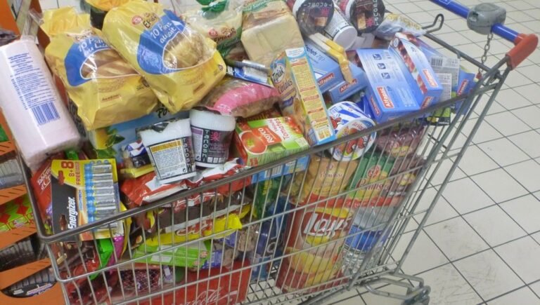 un chariot de courses rempli au drive