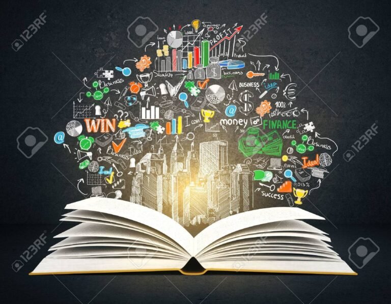 un livre ouvert avec des graphiques financiers