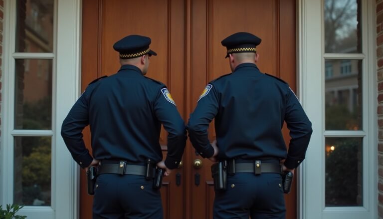 une porte dentree fermee avec un policier