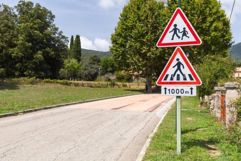 une route avec des panneaux de signalisation