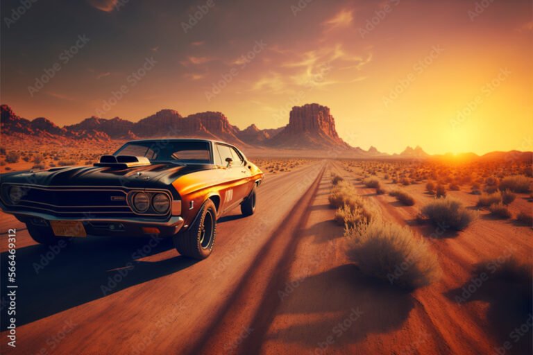 une voiture sur une route desertique