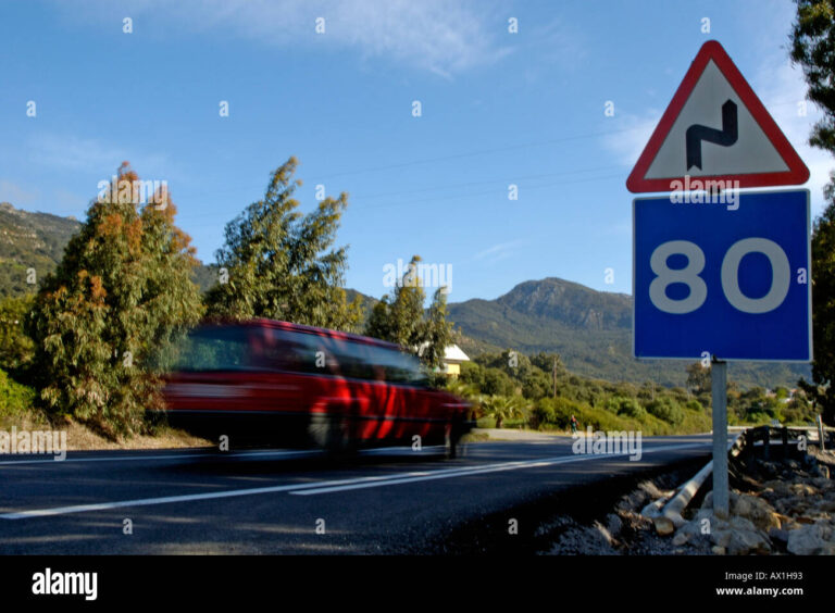 voiture sur une route avec panneaux kilometriques